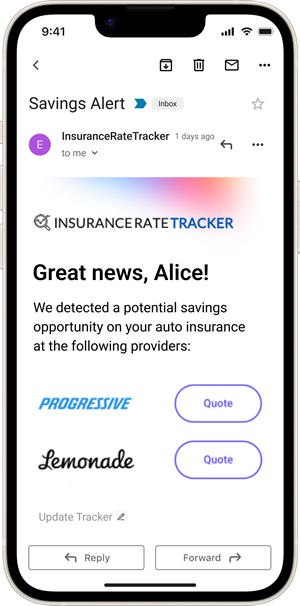 Image of mobile phone showing a Savings Alert email example